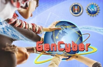 People reaching up to touch gencyber globe logo